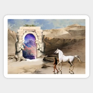 Atreyu's Gate - Enchanted Equus: A Dreamy Collage of Horse, Egypt, and Galaxy | Redbubble Sticker